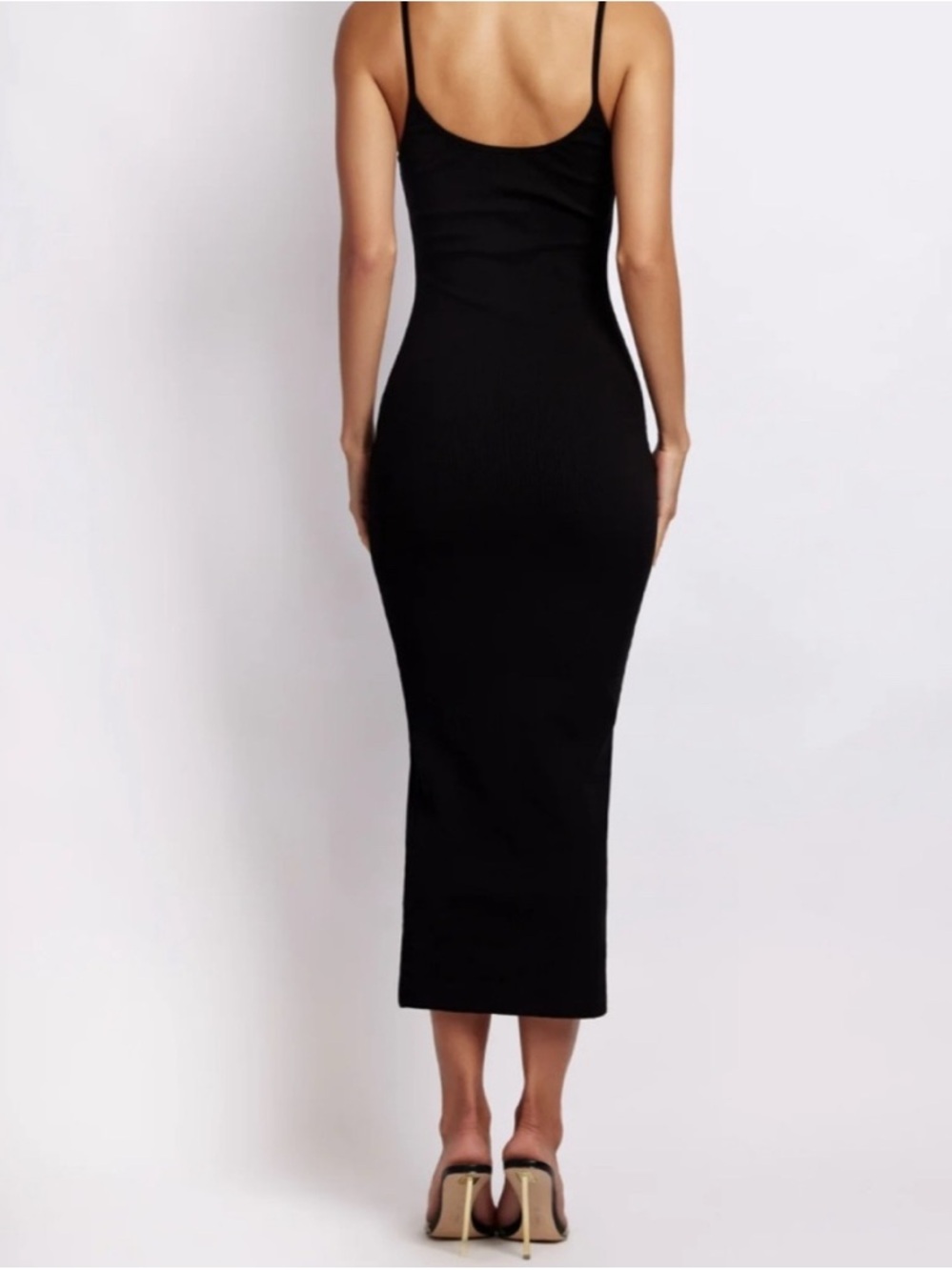 Meshki Alexis Ribbed Black Scoop Neck Bodycon Midi Dress - Picture 2 of 5
